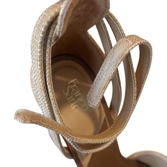 Franco Sarto Eleanor Beige and Gold Studded Ankle Strap Heels Size 10 NWOB - Picture 7 of 10